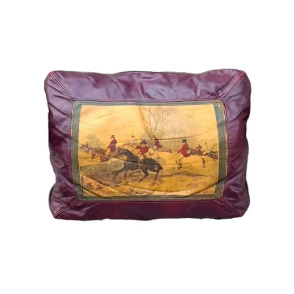 Sweetwater Hunting Over the Wall Burgundy Equestrian Leather Pillow